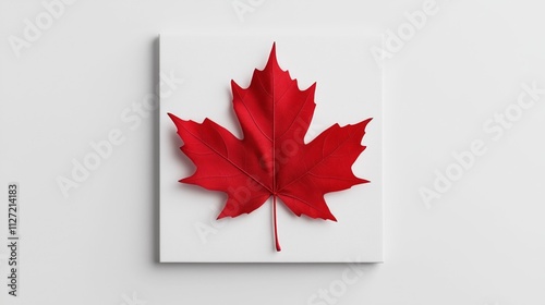 A vivid red maple leaf rests on a sleek white background, capturing Canada's essence