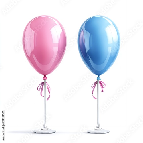 Pink and blue balloons on stems. Gender reveal?