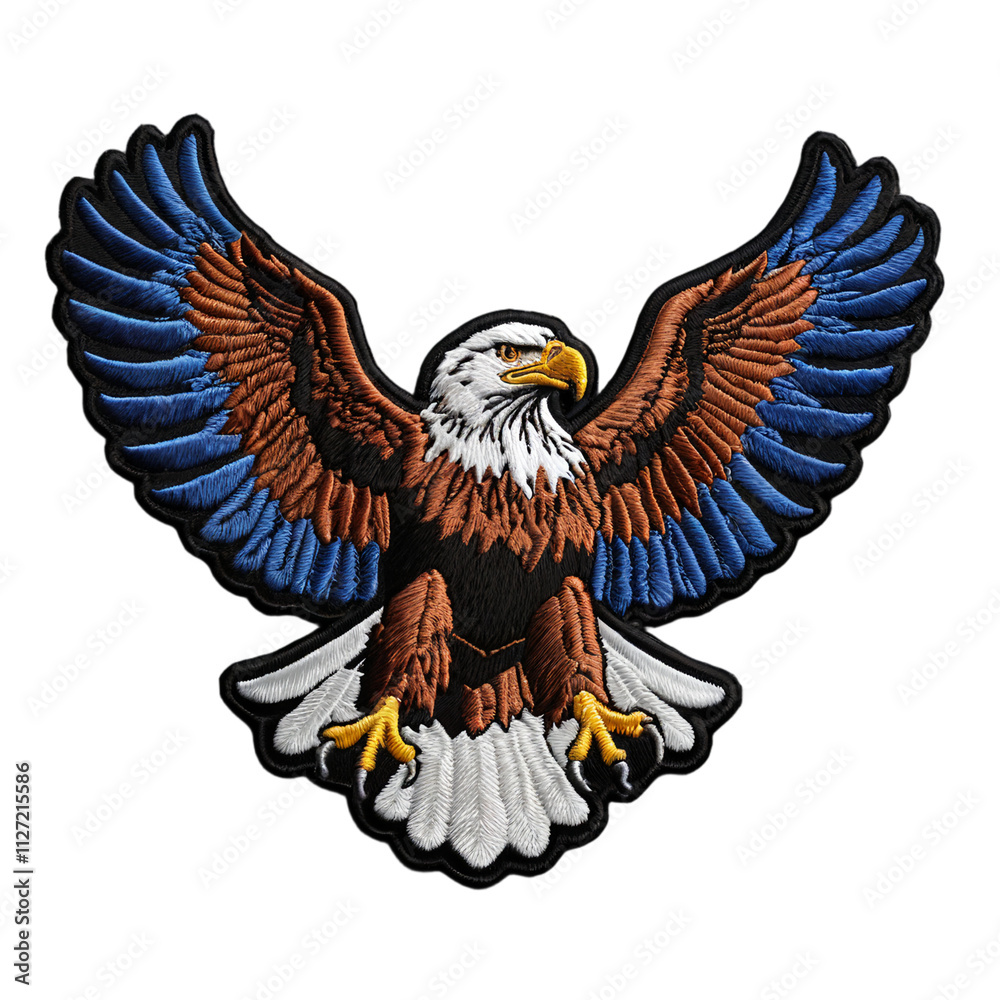 Obraz premium Colorful eagle embroidery patch with detailed wing design for crafts and fashion projects