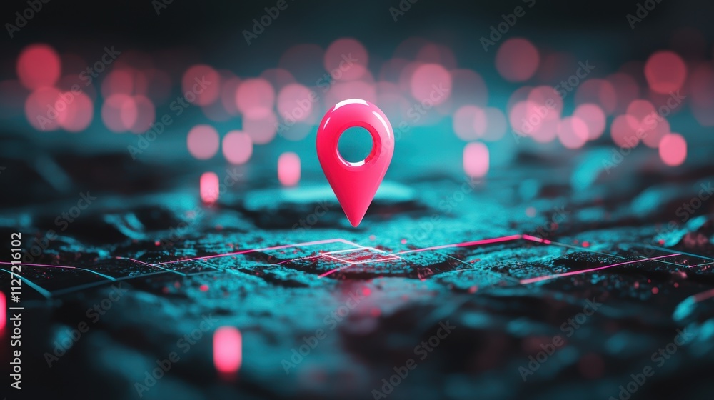 Digital Grid Map with Floating Pin: A futuristic digital grid map with a glowing location pin hovering above a specific grid square, representing virtual worlds, cyberspace, and digital navigation. Digital Grid Map with Floating Pin: A futuristic digital grid map with a glowing location pin hovering above a specific grid square, representing virtual worlds, cyberspace, and digital navigation.