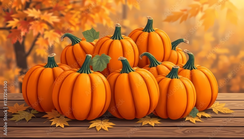 Pile of Raw Pumpkins with Fall Leaves Pile of Raw Pumpkins with Fall Leaves