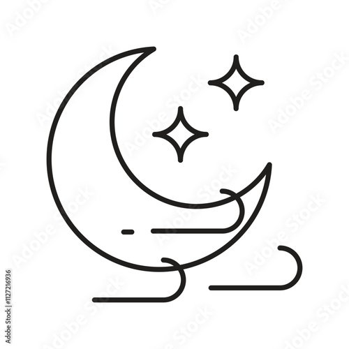 windy night line icon with white background vector stock illustration