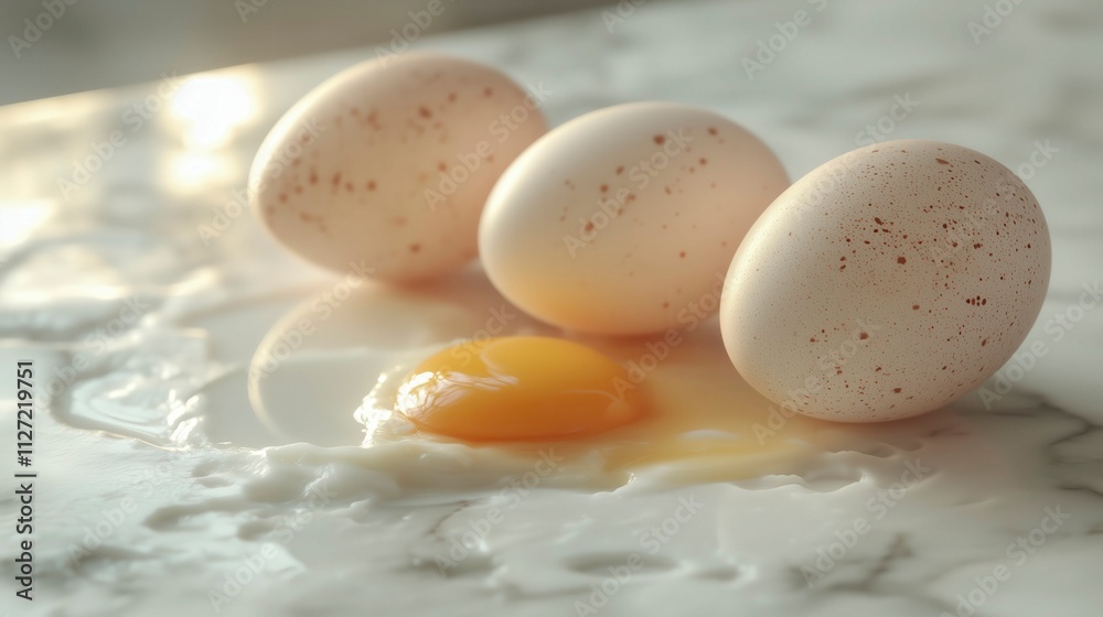 Eggs on a marble countertop, scrambled eggs, close-up Eggs on a marble countertop, scrambled eggs, close-up