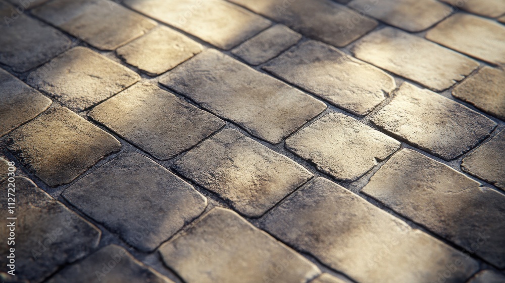 Fototapeta premium Textured cobblestone path with soft lighting and natural tones.
