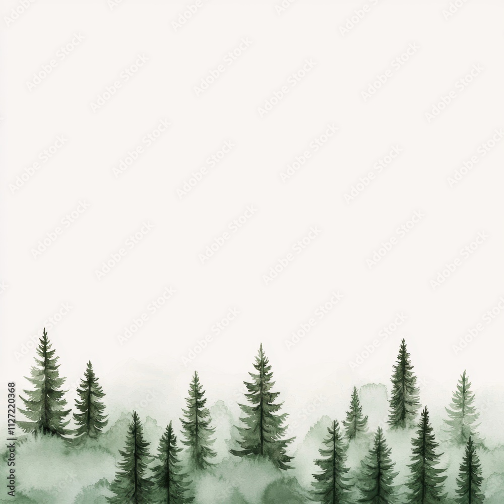 Fototapeta premium Delicate watercolor forest with soft green hues and misty accents symbolizing calmness nature s elegance and eco-focused aesthetics