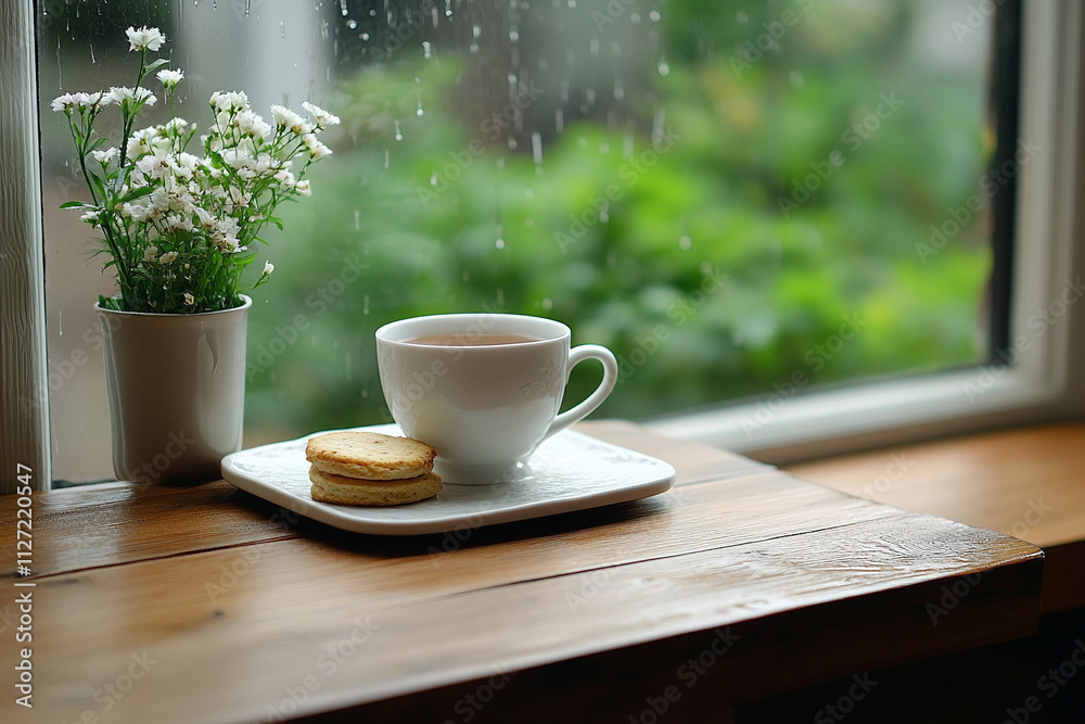 Warm tea and cookies on a rainy afternoon Warm tea and cookies on a rainy afternoon