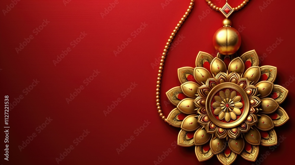 Elegant gold and red pendant necklace on red background. Elegant gold and red pendant necklace on red background.