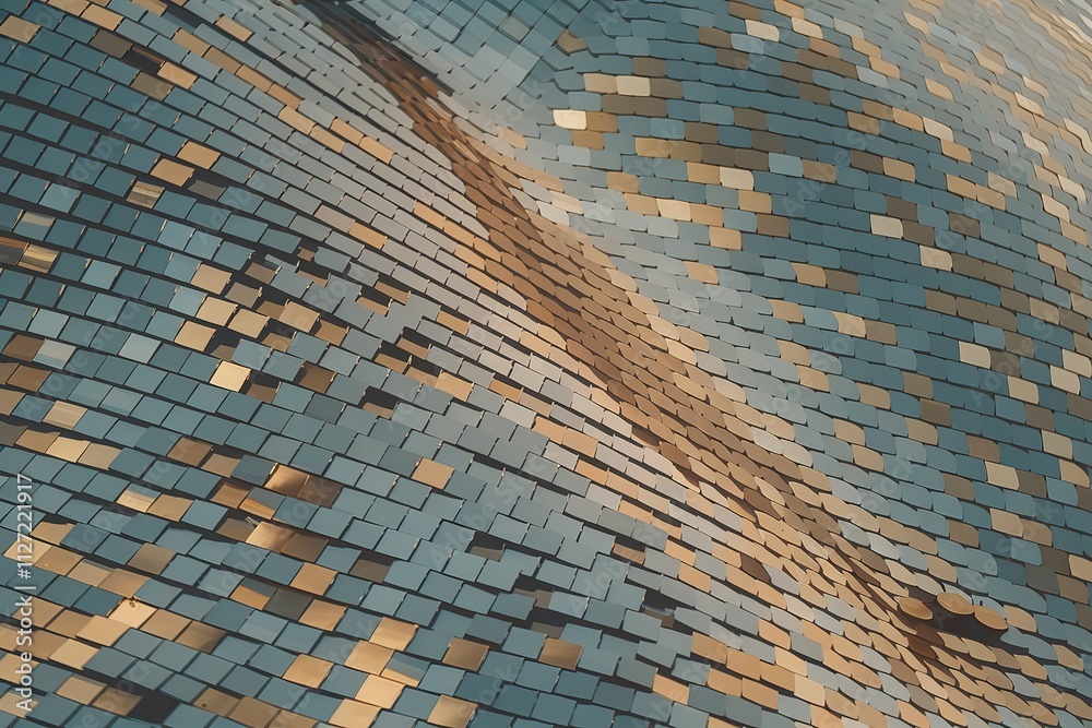 Obraz premium A photo of a close-up view of a shimmering, textured surface that resembles a mosaic of small, reflective objects