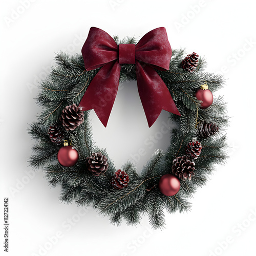 Traditional Christmas Wreath with Red Bow and Baubles photo