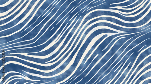 Repetitive pattern with rectangular shapes and wavy oblique stripes in a graphic with confusing ruffled line. blue wallpaper texture. Oblique. Illustration