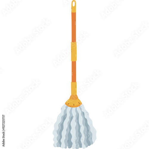 Cute cartoon textile mop to pure floor from dust, dirt. Hand drawn water mop for wet cleansing of apartment, hotel. Funny clipart of supply for housekeeping and hygiene isolated on white background.