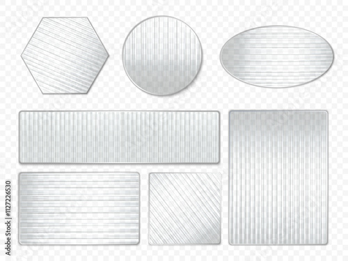 Vector set of corrugated glass of various shapes: rectangle, circle, oval, hexagon, square.