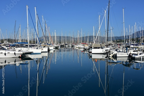 boats in the biggest harbor of village Kontokali,island Corfu