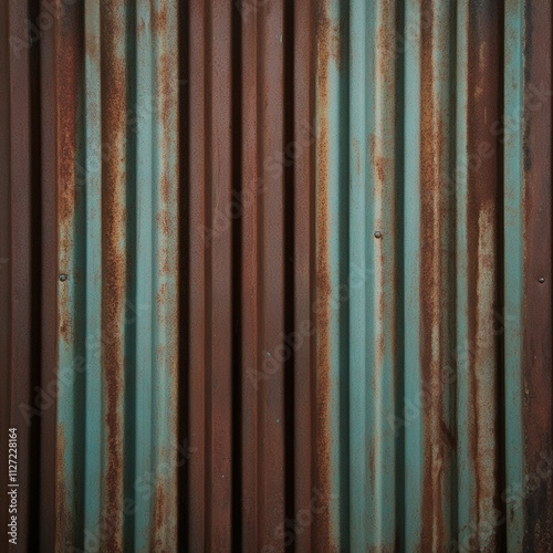 Textured metal wall with rust and turquoise paint streaks