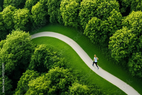 Runner enjoying a peaceful jog through green trees