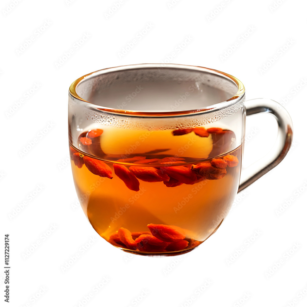 Soothing Amber Tea with Floating Lemon and Red Berries On Transparent Background
Soothing Amber Tea with Floating Lemon and Red Berries On Transparent Background