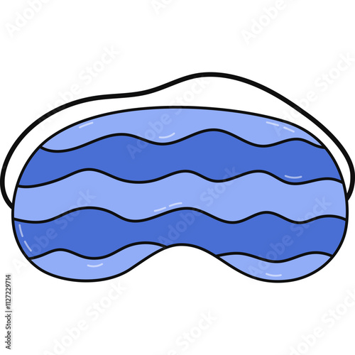 Cute colorful doodle sleeping mask with horizontal wavy stripes. Funny girly blue eye mask. Hand drawn vector bedtime accessory for comfort dreaming to prevent insomnia isolated on white background.