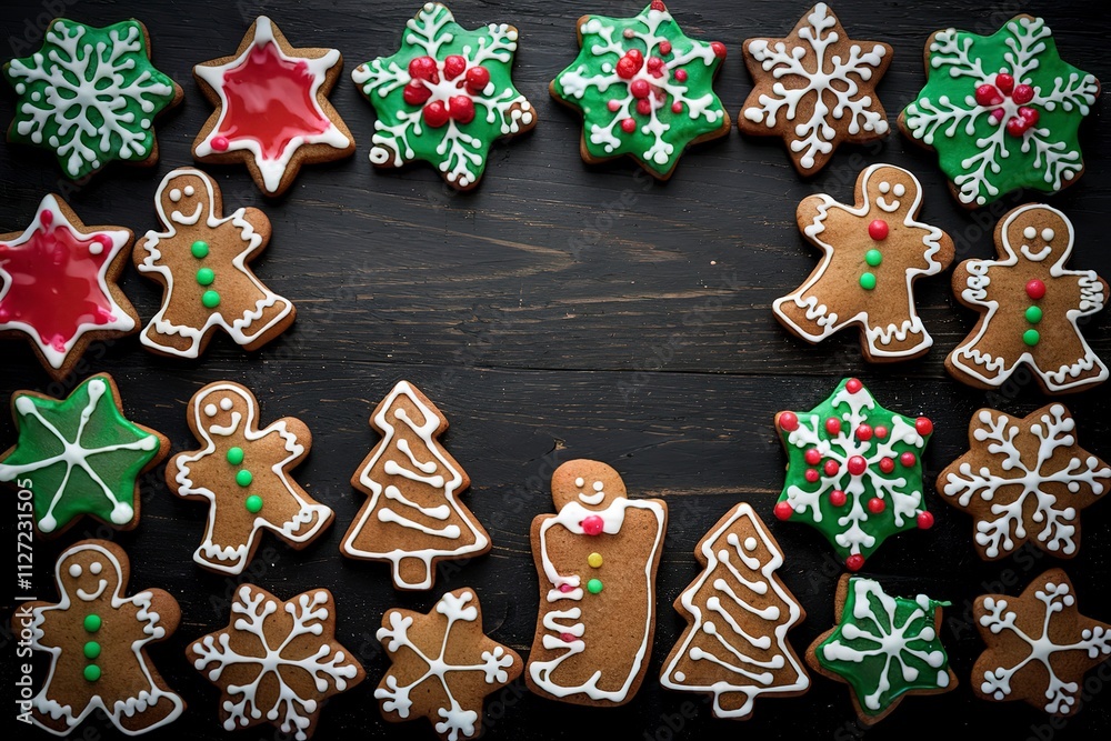 a collection of festive gingerbread cookies. a collection of festive gingerbread cookies.