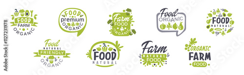 Natural Organic Food Label and Badge Vector Set