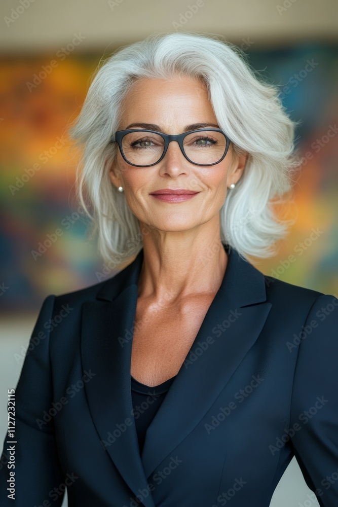 Confident woman in professional attire with gray hair Confident woman in professional attire with gray hair
