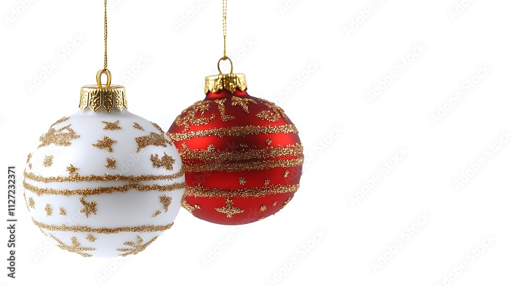 Two Elegant Christmas Ornaments Hang Decoratively Two Elegant Christmas Ornaments Hang Decoratively