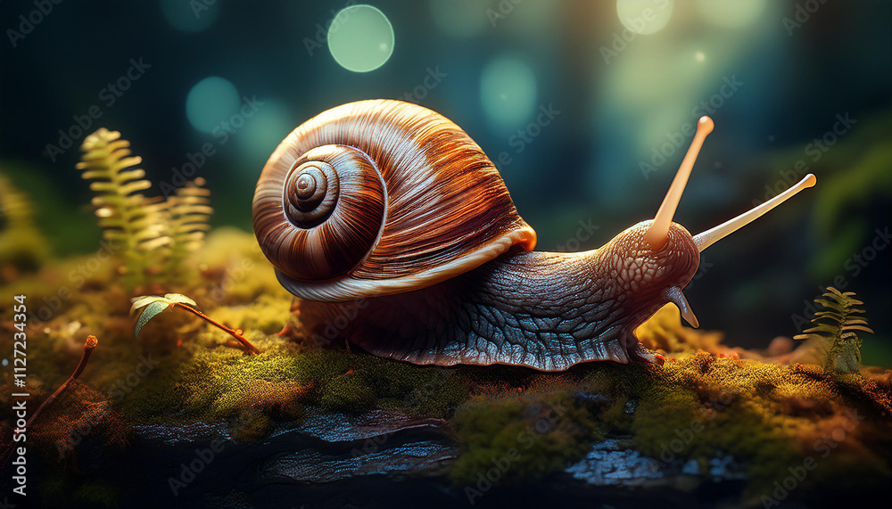 close up photo of snail on mossy rock close up photo of snail on mossy rock