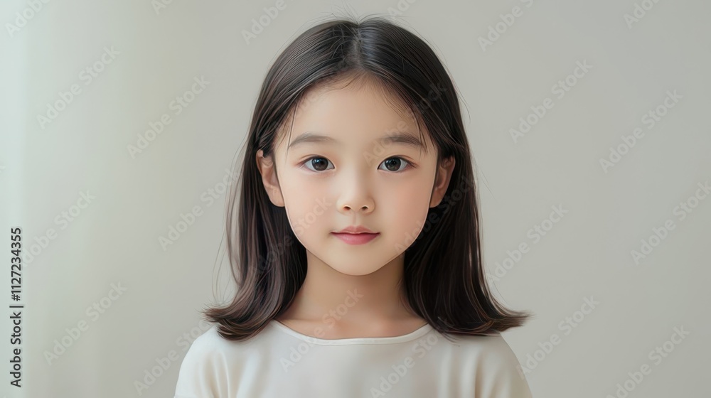 Portrait of a young Asian girl with straight dark hair. Portrait of a young Asian girl with straight dark hair.