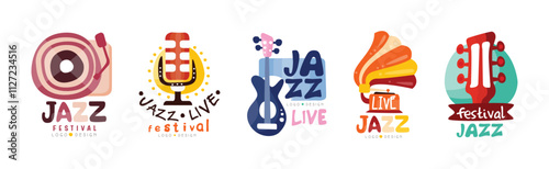 Jazz Festival and Live Concert Logo Design Vector Set