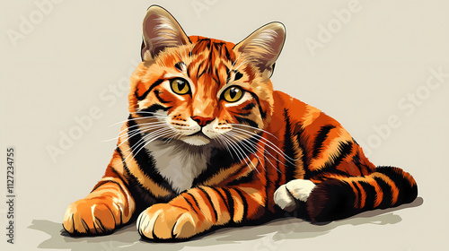 Katze sitzende attitude look tiger young big cat black white pet friendly sit gentle isolated interested watchful head curious sitting boy oblique. Oblique. Illustration