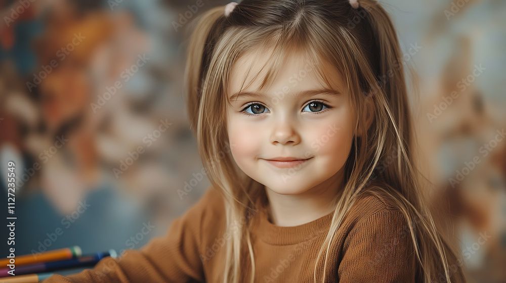 Fototapeta premium Little girl portrait with cheerful mood at home