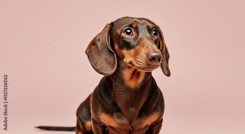 Charming dachshund against soft pink background for pet lovers and animal enthusiasts Charming dachshund against soft pink background for pet lovers and animal enthusiasts