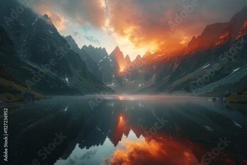 Dawn over the serene lake in tatra national park, poland s majestic mountain landscape photo