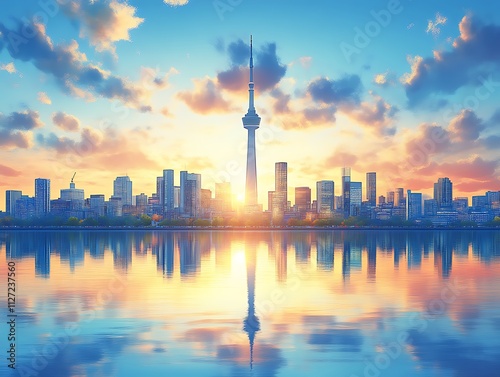 Toronto Skyline Sunrise Cityscape Reflection Beauty