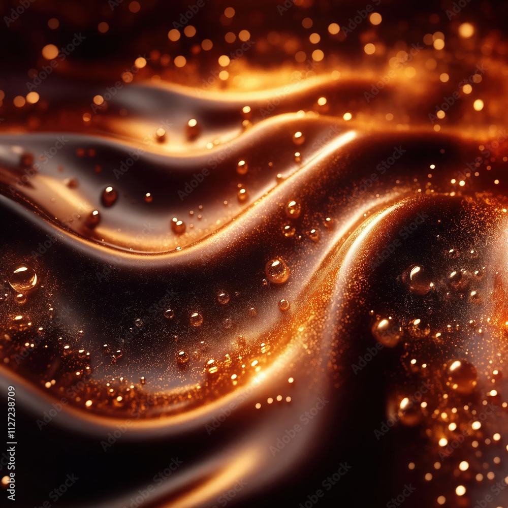 Abstract background in chocolate and gold tones with shimmering textures and droplets. Ideal for festive designs, luxury branding, digital ads, and elegant packaging projects. Abstract background in chocolate and gold tones with shimmering textures and droplets. Ideal for festive designs, luxury branding, digital ads, and elegant packaging projects.