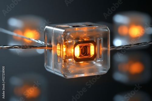 Glowing Transistor with Electric Lines and Clean Backdrop photo