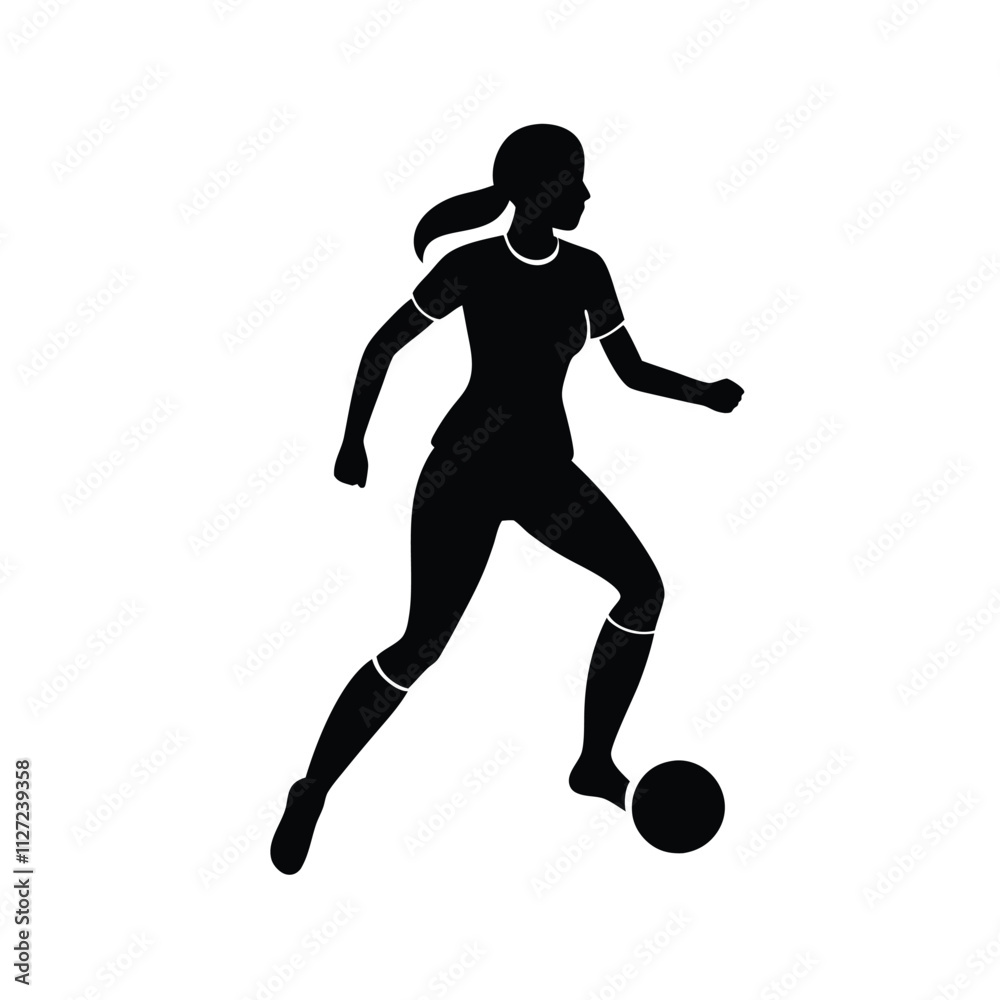 Female Football Player Silhouette Vector Art Illustration