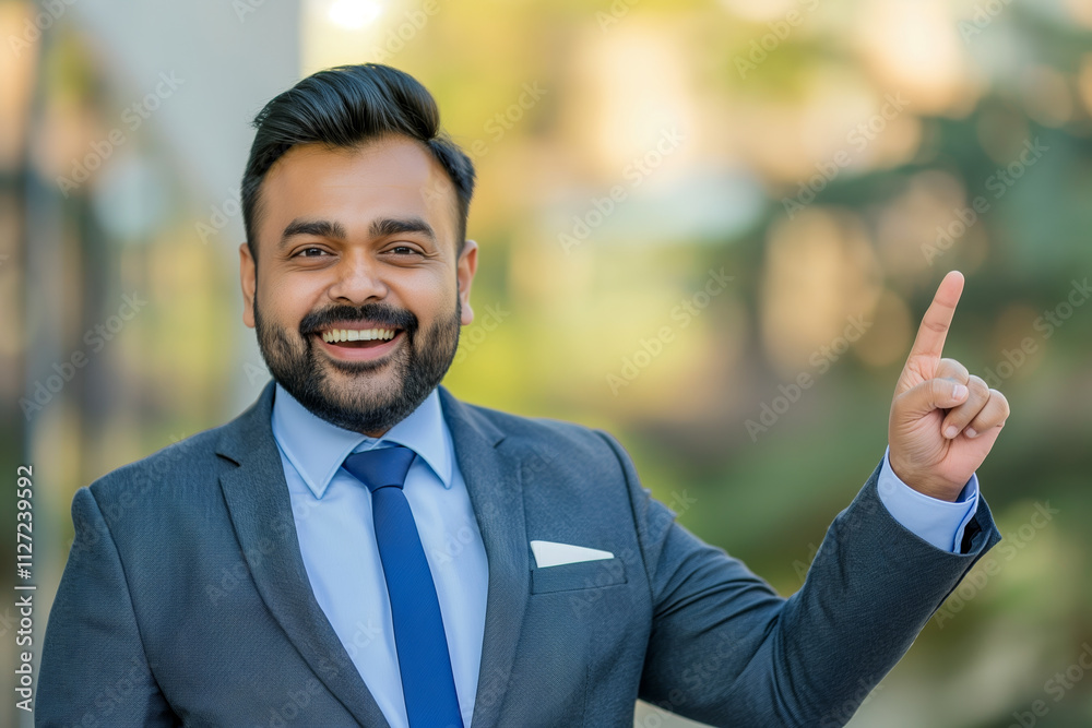 Confident Indian Male Adult in Business Suit Gesturing with Optimism Outdoors Confident Indian Male Adult in Business Suit Gesturing with Optimism Outdoors