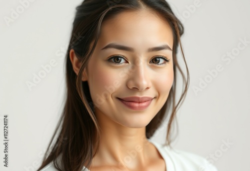 Half-length portrait of a young woman with a calm expression