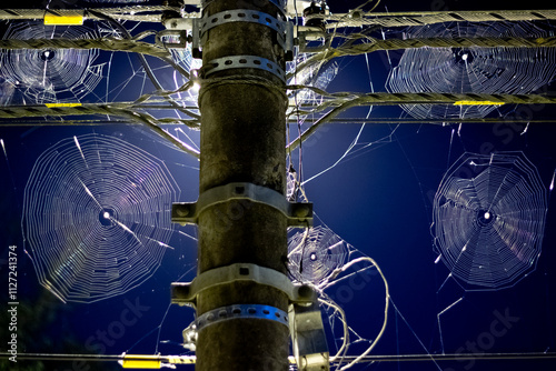 Spider webs on a pole photo