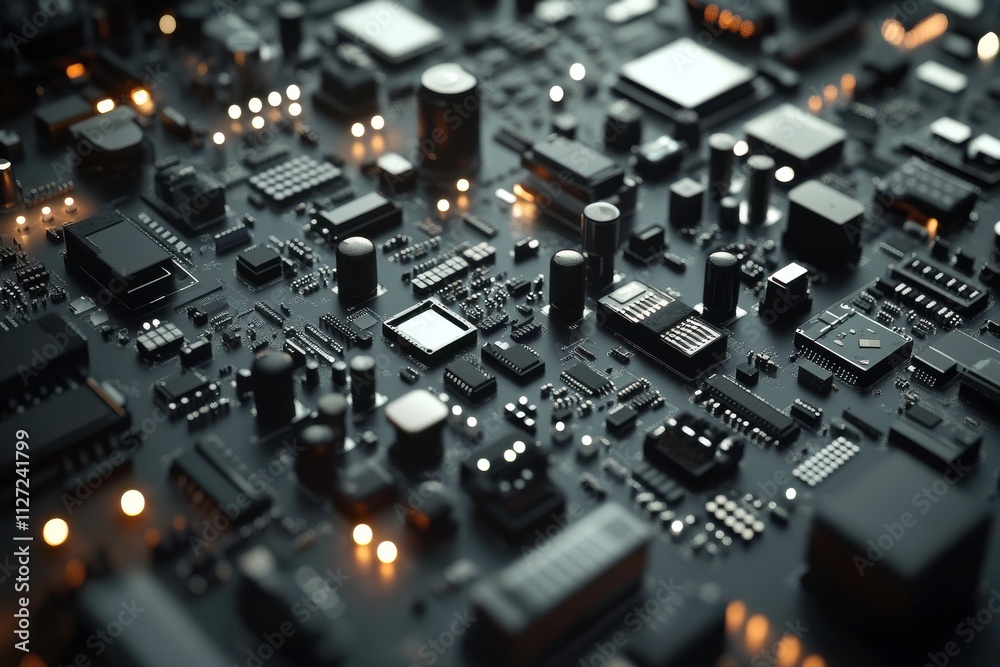 Textured Circuit Board with Glowing Edges and Spotlight Textured Circuit Board with Glowing Edges and Spotlight