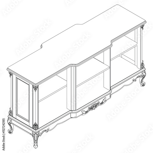 Sideboard outline vector collection. Elegant line art designs for contemporary living spaces. Ideal for interior design projects.