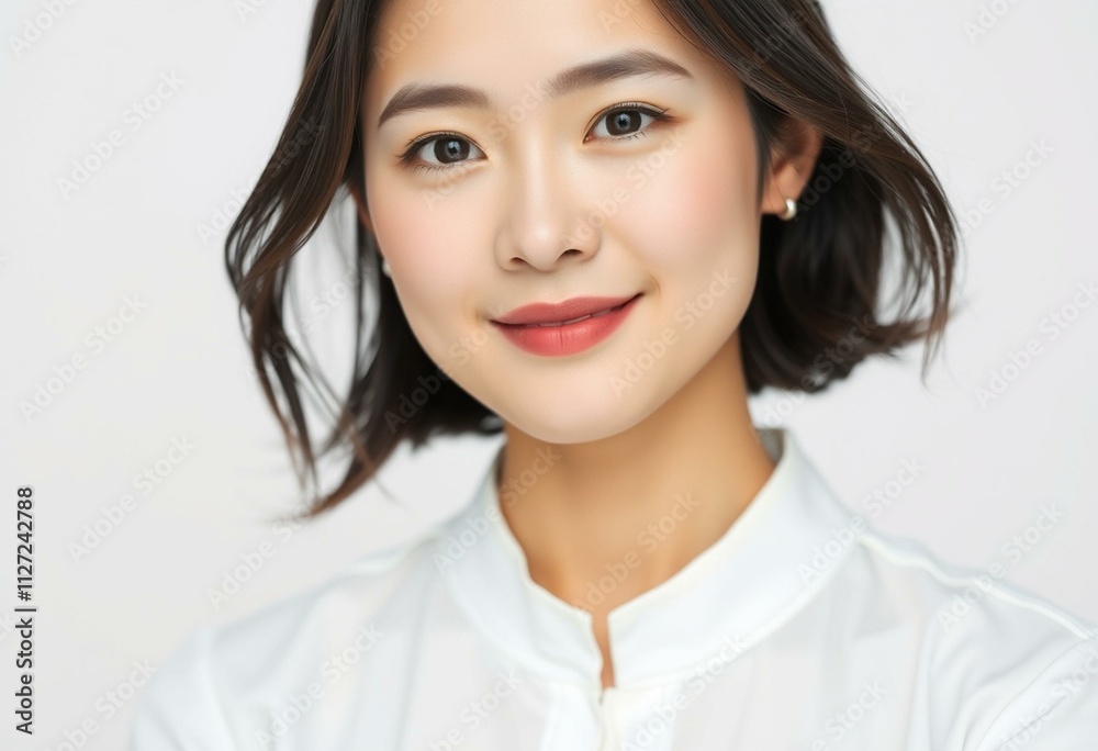 Half-length portrait of a 30-year-old Asian female with a calm expression Half-length portrait of a 30-year-old Asian female with a calm expression
