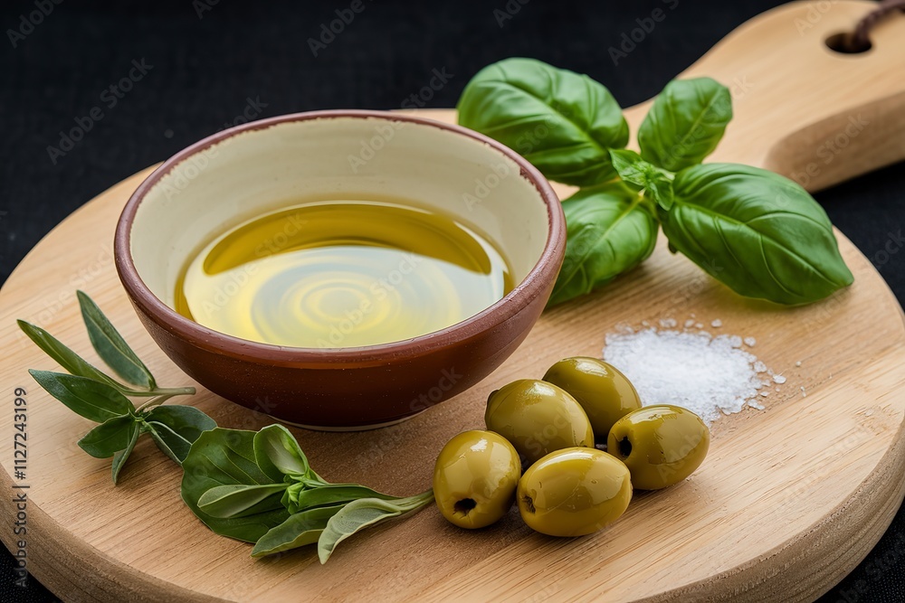 A photo of a ceramic bowl containing olive oil. A photo of a ceramic bowl containing olive oil.