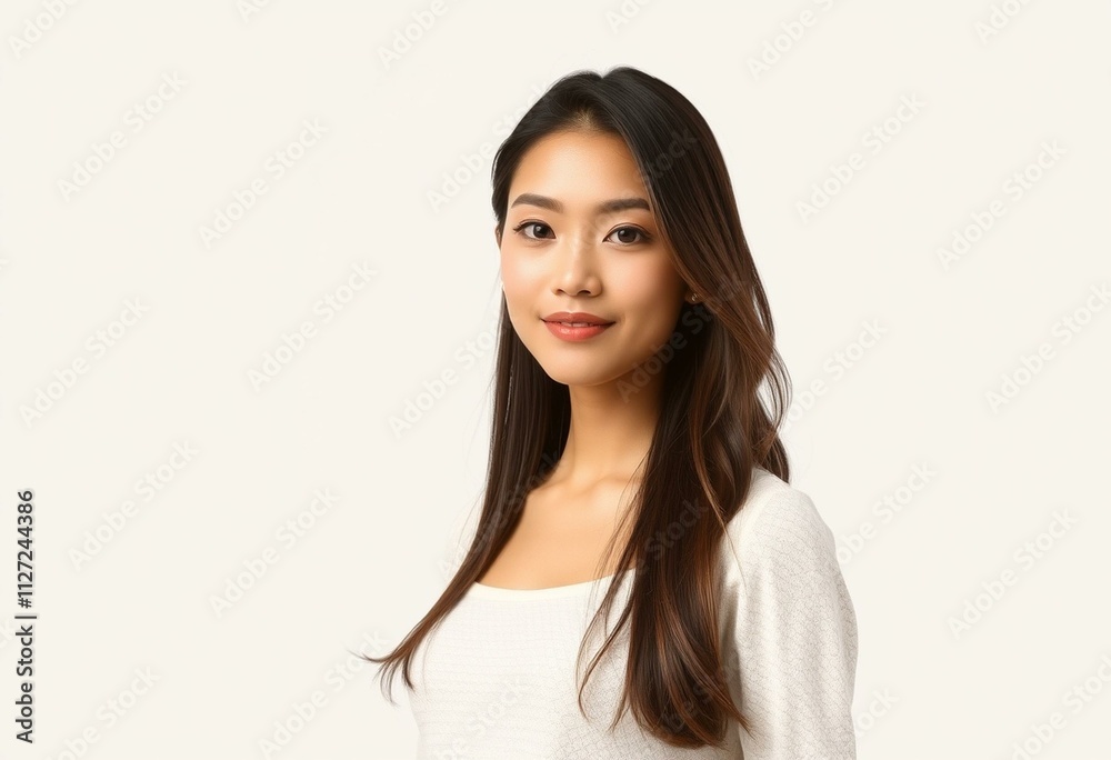Half-length portrait of a young woman with a neutral expression Half-length portrait of a young woman with a neutral expression