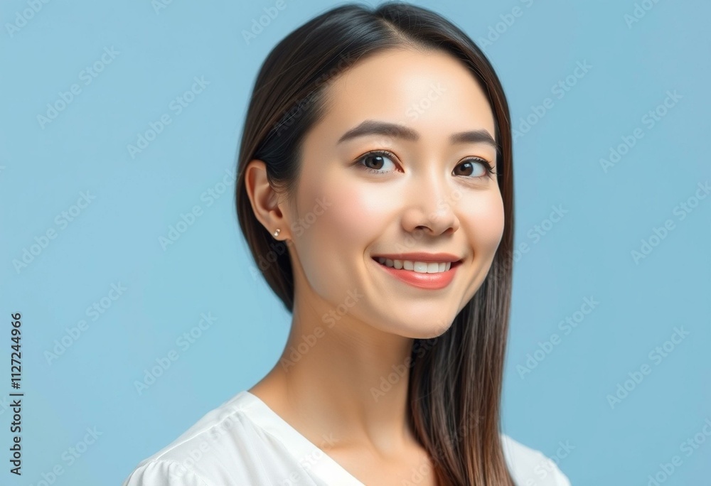 Half-length portrait of a 30-year-old female with a neutral expression Half-length portrait of a 30-year-old female with a neutral expression