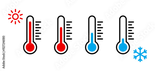 Thermometer with sun and snowflake icon set