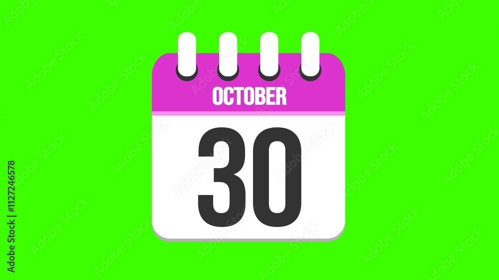 October 30. Cartoon style calendar. Cartoon style calendar with date and month name on green chroma key background. 4k. October 30. Cartoon style calendar. Cartoon style calendar with date and month name on green chroma key background. 4k.