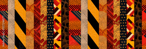 Patterns from African American quilts, geometric and colorful, historical and warm. Background, seamless pattern.