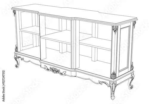 Sideboard outline vector collection. Elegant line art designs for contemporary living spaces. Ideal for interior design projects.
