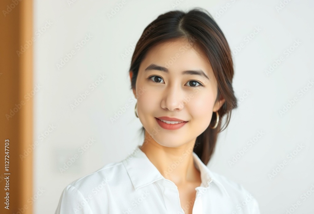 Half-length portrait of a 25-year-old female with a neutral expression Half-length portrait of a 25-year-old female with a neutral expression